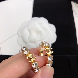 代购香奈儿Chanel耳钉 2024新款经典圆圈镶钻满钻双C字母耳环