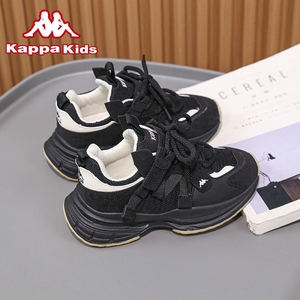 Kappa卡帕黑色儿童运动鞋女童夏季耐脏老爹鞋厚底防滑网面透气潮