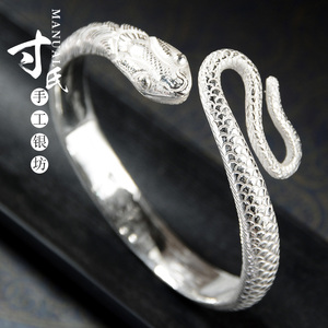 新款蛇形银手镯999纯银女送妈妈银镯子女友礼物学生银饰品手环