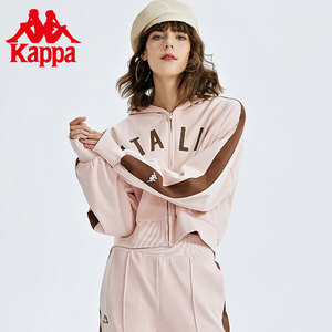Kappa卡帕运动卫衣女秋短款落肩连帽开衫休闲拼接外套K0C62MK04