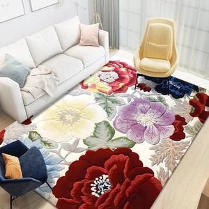 3D欧式印花地毯花朵植物客厅茶几垫几何抽象卧室床边毯脚垫定做