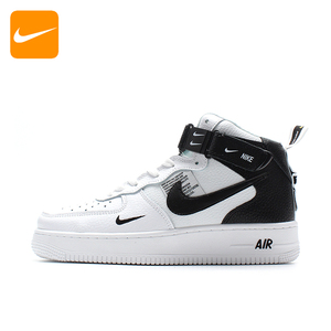 耐克男鞋Nike Air Force1空军一号AF1黑白高帮女鞋魔术扣休闲板鞋