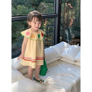 韩系女童连衣裙夏季2024时尚洋气外穿儿童圆领公主薄款裙子显瘦韩