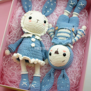 钩针编织玩偶材料包毛线娃娃diy手工制作礼物情侣网红兔一对灰蓝|