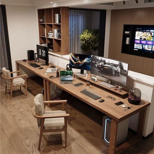 实木书桌靠墙笔记本台式电脑桌家用办公桌工作台长桌写字桌