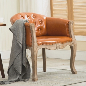 欧式小沙发椅欧式复古单人沙发椅美式美甲椅书房休闲室实木围椅咖