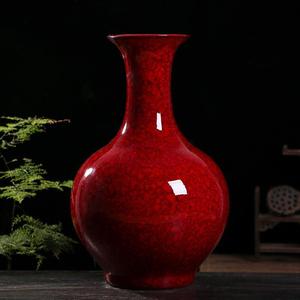 景德镇花瓶客厅摆件装饰中式红家居陶瓷瓷器瓶中国赏品新釉插花陶
