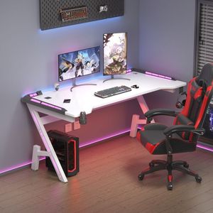 网红游戏直播桌碳纤维电脑桌台式家用卧室书桌RGB氛围灯电竞桌椅