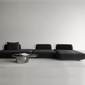 客厅布艺沙发棉麻科技布自由模块方块组合无扶手意式极简黑色新款