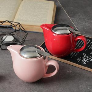 新品外贸多颜色500ML陶瓷色釉花茶壶不锈钢盖带滤网泡茶壶和风壶