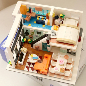 复式公寓乐高积木公主房间现代小屋房子别墅花园女孩拼装儿童玩具