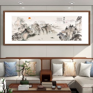 GULAGOS 新中式客厅装饰画沙发背景墙办公室实木画山水风景画挂画