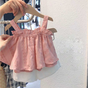 巴拉巴柆清货婴儿衣服夏季小女孩吊带背心洋气可爱分体套装一岁女