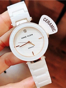 代购Anne Klein手表女1018RGWT 白色陶瓷表带镶钻简约女石英手表