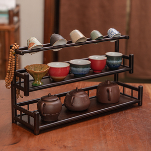 全友家居茶杯架子带沥水杯架中式小博古架桌面茶具茶壶摆放多层展