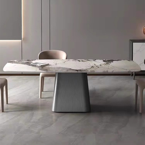 德利丰岩板餐桌不锈钢现代简约小户型家用长方形大理石餐桌椅组合