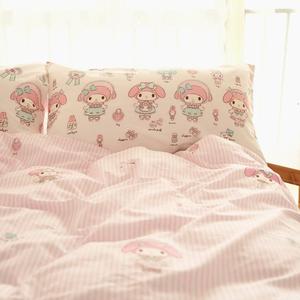 小米馍馍 |粉色条纹卡通可爱精梳纯棉少女床单床笠四件套床上用品