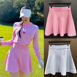 韩国高尔夫服装女士秋冬款休闲时尚运动套装连帽针织上衣高腰短裙