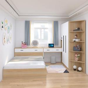 套装床衣柜一体实木书桌靠墙组合榻榻米小户型省空间儿童房小房间