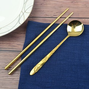 韩国纯铜勺子铜筷子套装家用餐创意工实心黄铜便携筷勺两件套补铜