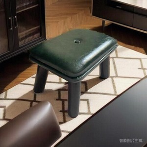 【1】新中式实木换鞋凳网红矮凳油蜡皮轻奢板凳美式皮凳复古坐凳