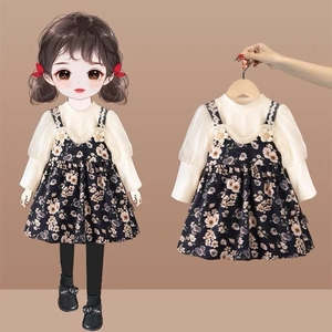 韩版清新中式货女童连衣裙加绒套装裙秋冬新款时髦儿童裙子