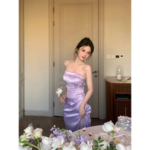 绝美紫色连衣裙气质名媛高端女神范高级感重工成人礼礼服生日裙子