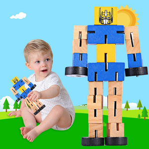 木制机器人魔方木质百变汽车立体儿童益智木头积木变形玩具