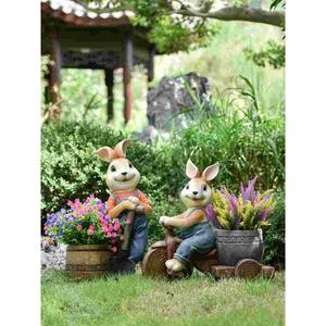 创意背篓多肉树脂兔子造型花盆摆件户外阳台花园装饰庭院造景布置