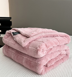 网红款兔毛绒毛毯被子冬季加厚双层牛奶绒毯子羊羔绒盖毯午睡小毯