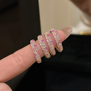 「biu boom」粉色排钻彩宝戒指小众设计2024新款爆款甜美指环尾戒