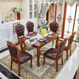 欧式实木餐桌美式大理石餐桌椅组合简约雕花长方形家用小户型饭桌