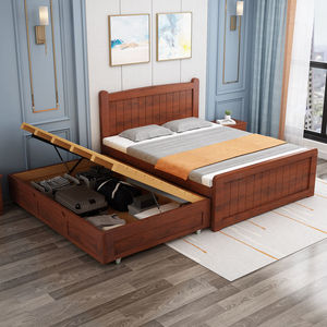 GX%实木床1.5白色抽屉床儿童高低床带气箱拖床双人子母床抽拉床