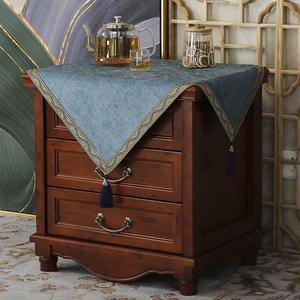 高端蓝色床头柜桌布中式正方形布艺冰箱盖布餐桌布圆桌布茶几防尘