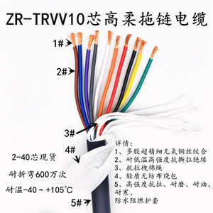 高柔拖链电缆 TRVV12 16 18 20芯0.3 0.5 0.75 1.5耐寒 机械手线