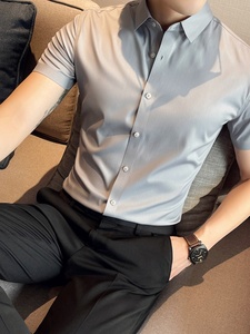 GXG春夏季男士衬衫短袖易打理冰丝无痕休闲商务修身高级感衬衣长