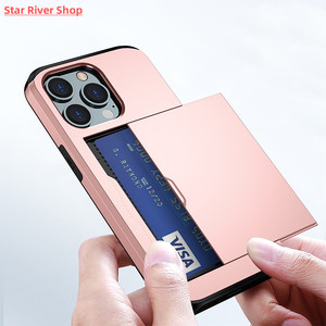Suitable for iphone15 14 phone case slide cover card 2-in-1 anti-fall wallet protection case Samsung
