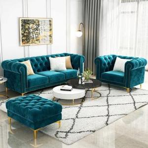 美式古典布艺沙发轻奢客厅单双三人拉扣后现代丝绒小户型组合家具