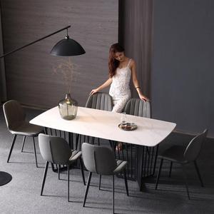 美柏轻奢岩板餐桌椅组合家用小户型简约后现代北欧港式风格饭桌