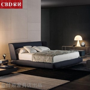 CBD旗舰意式极简布艺1.8m软床真皮现代双人床棉麻布北欧实木轻奢