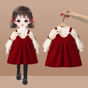 韩版儿童连衣裙2023秋款女童装加厚洋气时髦女宝宝一周岁礼服套装