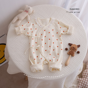 拉比新生婴儿儿衣服连体衣春装薄款纯棉和尚服女宝宝哈衣03个月春