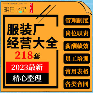 服装制衣工厂设备生产员工管理制度岗位职责薪酬绩效方案表格合同