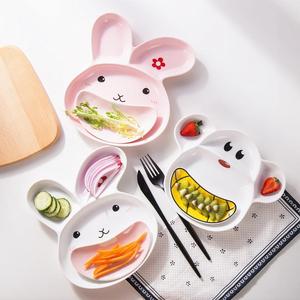 家用分隔陶瓷餐盘餐具兔子猴子 创意早餐盘可爱儿童卡通分格餐盘