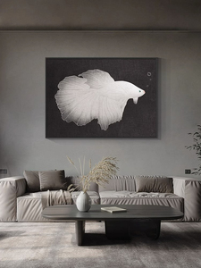 斗鱼日式侘寂风高级感客厅沙发背景墙装饰画茶室挂画简约黑白壁画