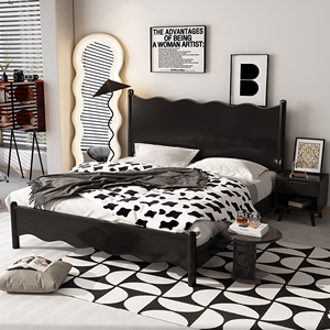 北欧全实木床黑色复古现代简约1.8双人床主卧1.5米单人经济型家具