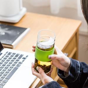 日式玻璃S泡茶杯加厚办公室月牙绿茶杯双层隔热耐热水杯随手杯家