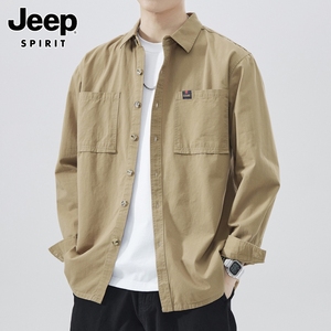 jeep吉普纯棉衬衫男装春秋2024新款工装长袖衬衣春季潮牌宽松外套