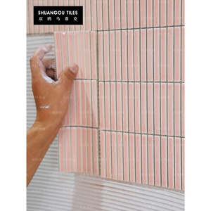 双鸥粉色窑变复古筷子砖长条陶瓷马赛克卫生间墙砖厨房背景墙瓷砖