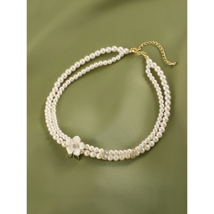 施华洛世奇适用双层珍珠项链手链套装女轻奢气质优雅锁骨链白色山